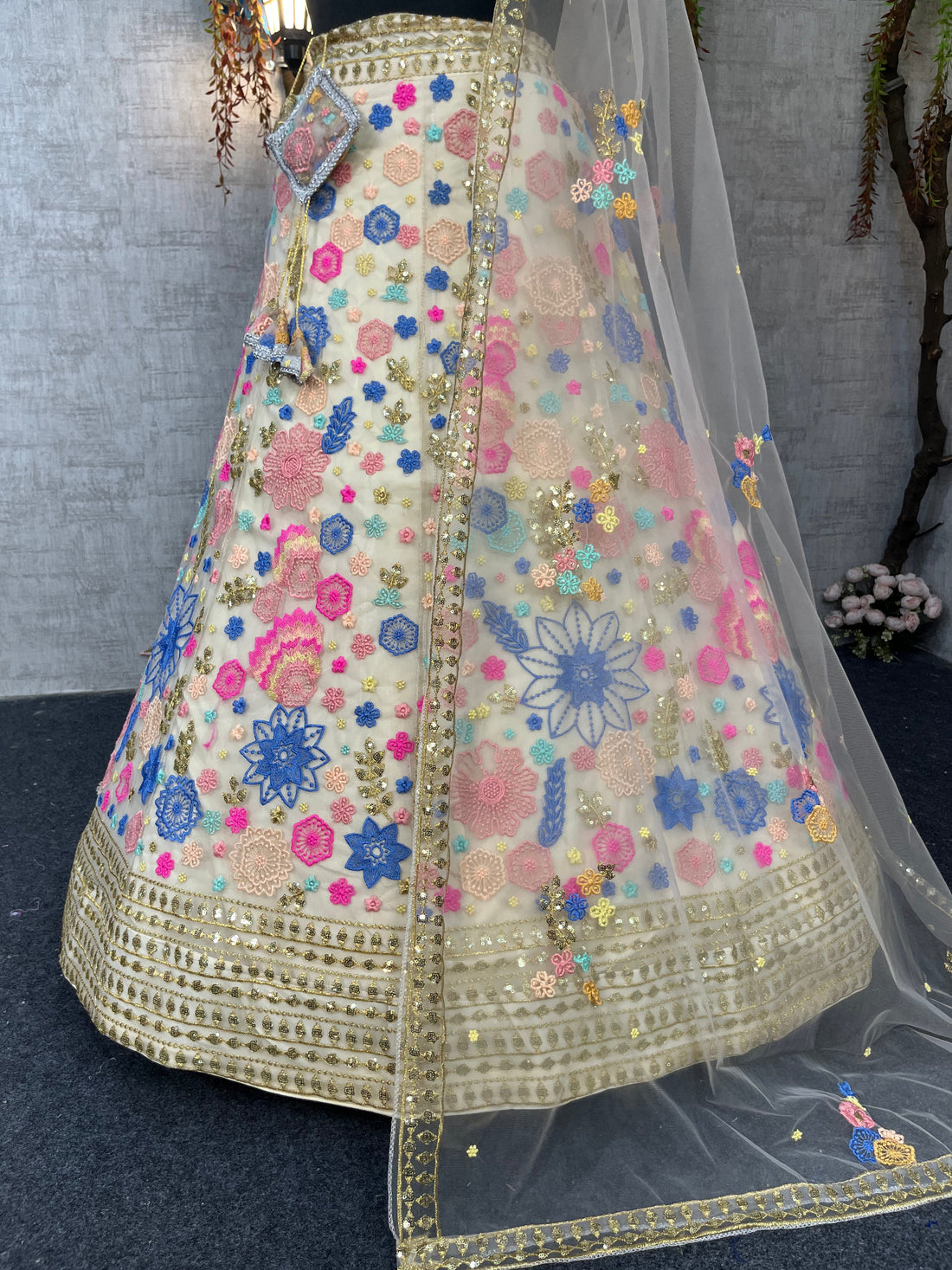 Soft Mono Net Sequin Embroidered Lehenga with Dupatta – Semi-Stitched Partywear Set for Women