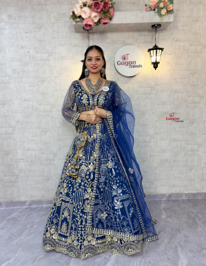 Blue colour Soft Net Lehenga Choli with Coding Sequins & Dupatta – Glamorous Ethnic Ensemble
