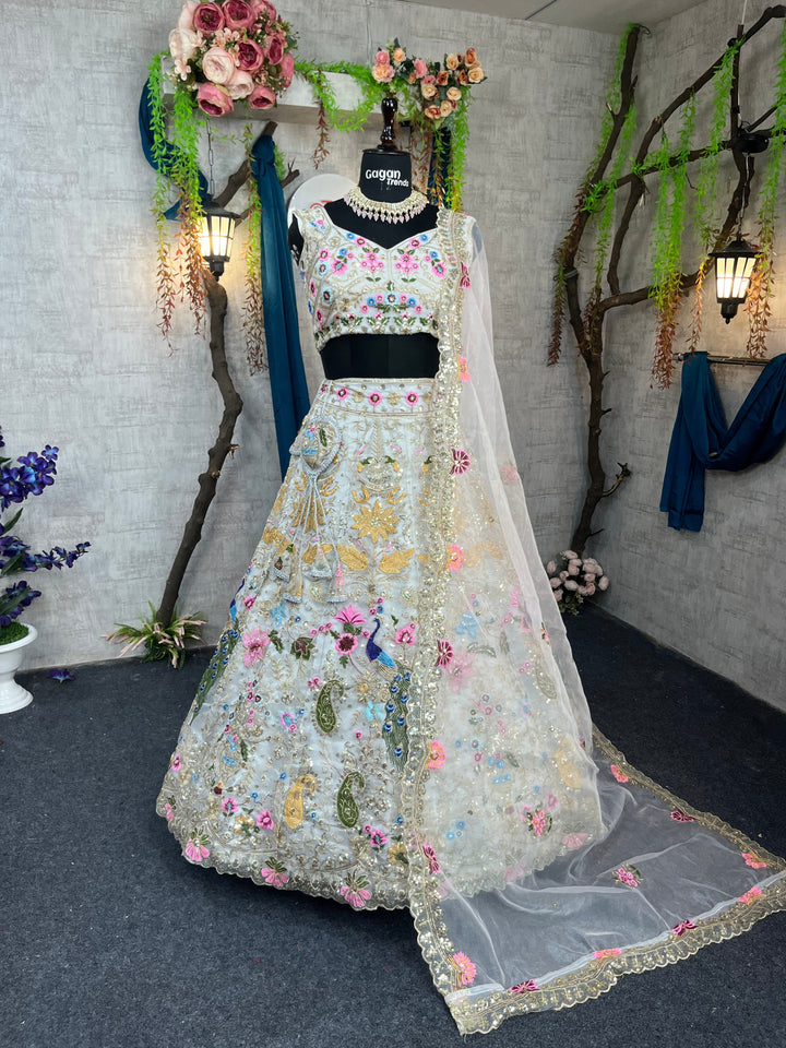 Premium Organza Silk Sequin Embroidered Lehenga with Cut Work Dupatta – Semi-Stitched Designer Set for Women