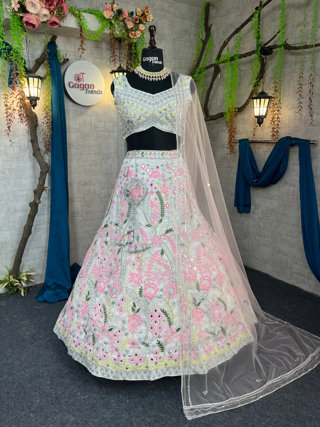 Faux Georgette Embroidered Sequin Lehenga with Dupatta – Semi-Stitched Partywear Set for Women