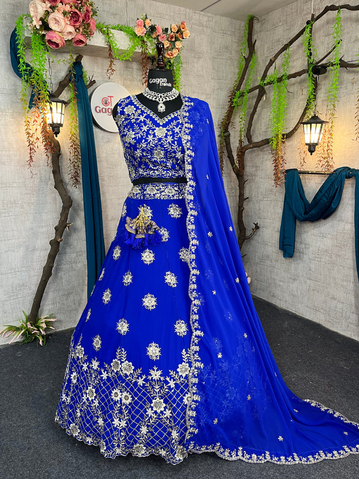 Fox Georgette Sequin Embroidered Lehenga with Dupatta – Semi-Stitched Wedding Wear for Women