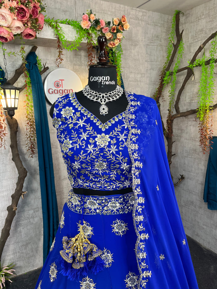 Fox Georgette Sequin Embroidered Lehenga with Dupatta – Semi-Stitched Wedding Wear for Women