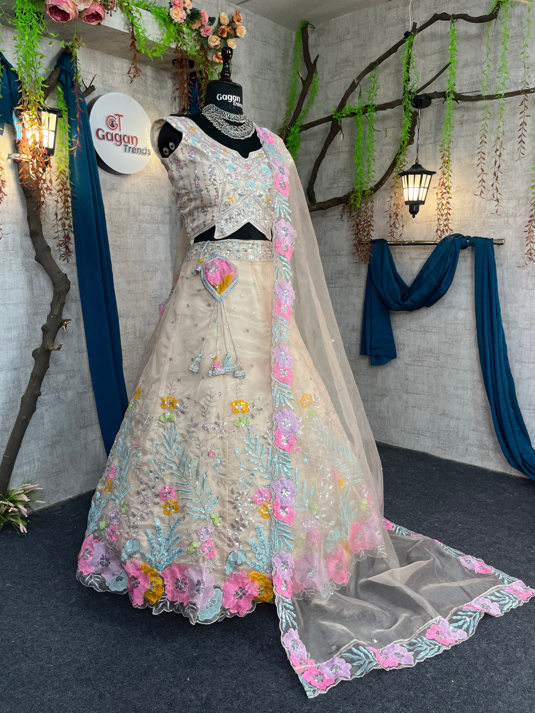 Elegant Heavy Organza Silk Lehenga with Embroidery Sequins Cut Work With Cancan & Canvas Patta