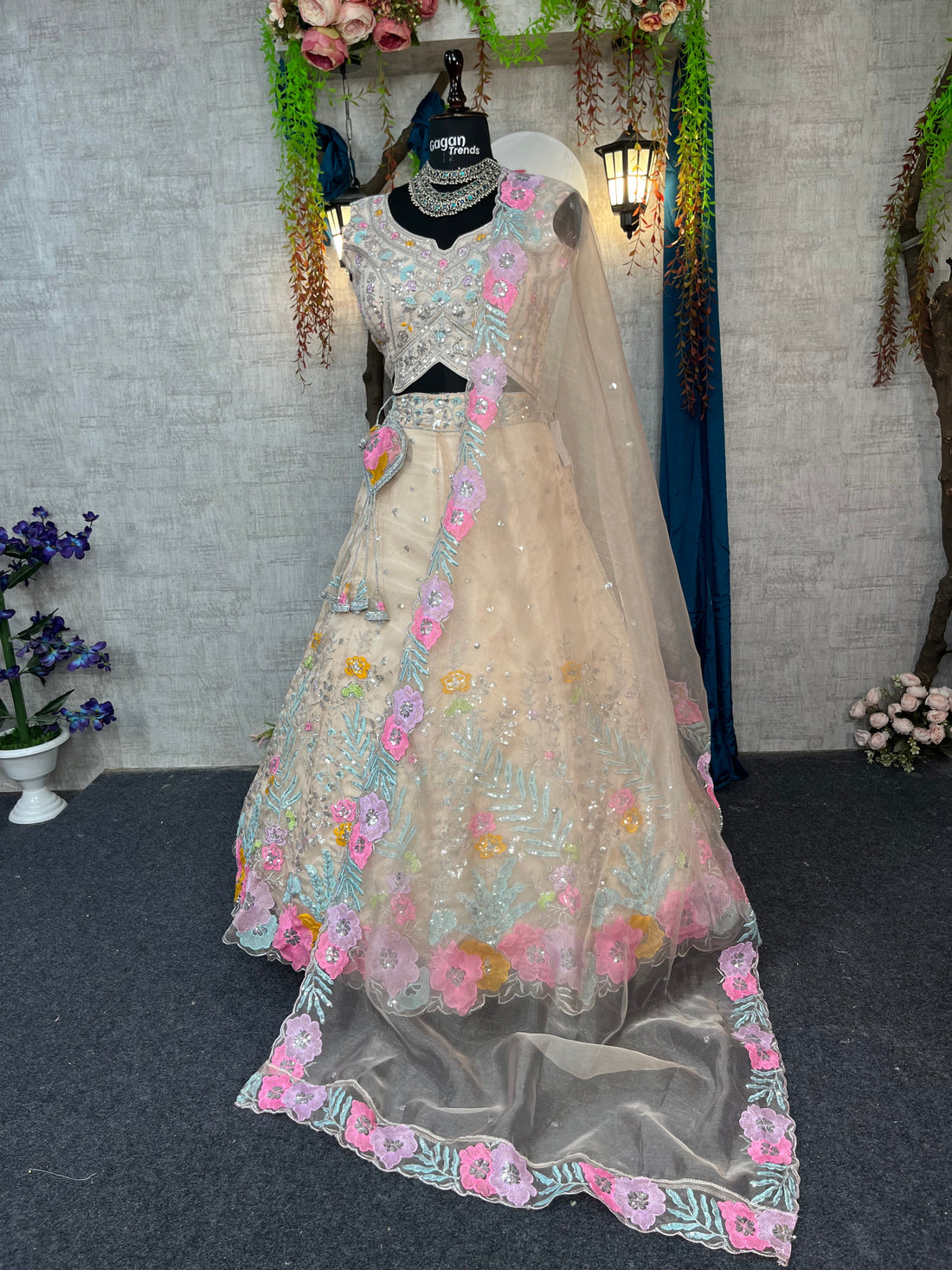 Elegant Heavy Organza Silk Lehenga with Embroidery Sequins Cut Work With Cancan & Canvas Patta
