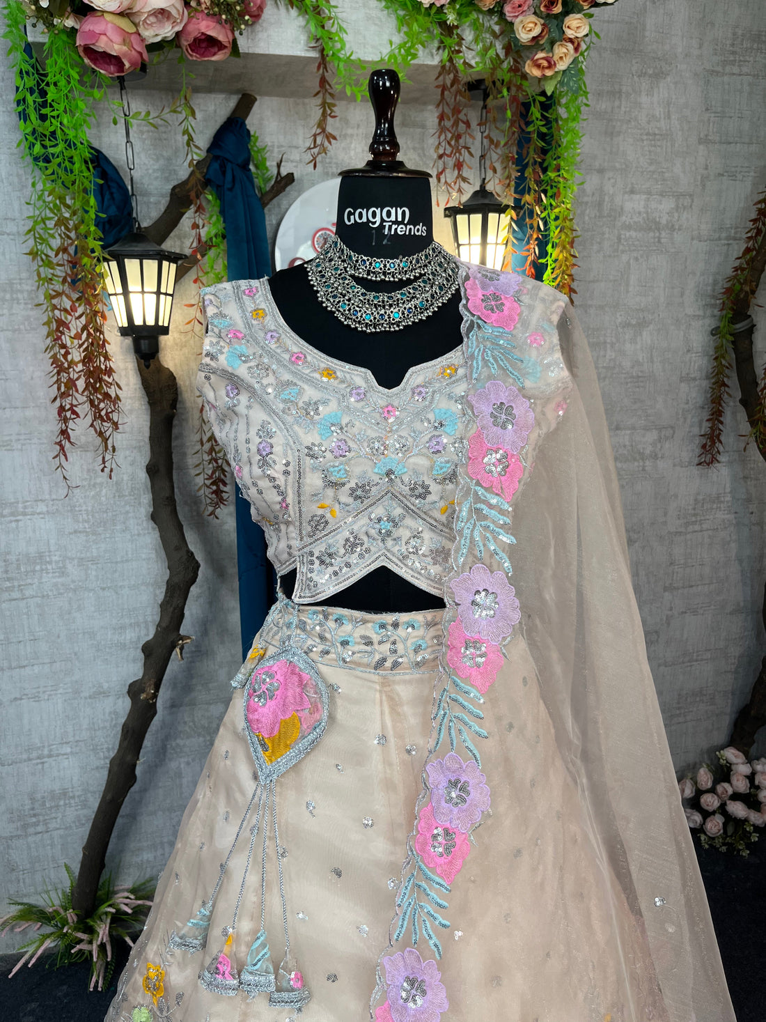 Elegant Heavy Organza Silk Lehenga with Embroidery Sequins Cut Work With Cancan & Canvas Patta