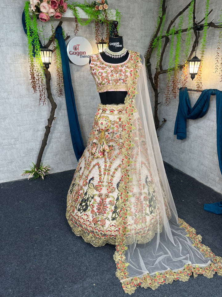 Soft Mono Net Lehenga with Sequins & Pearl Work for Wedding & Festive Wear