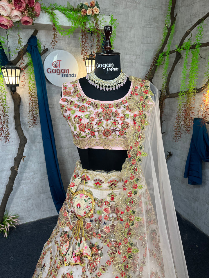 Soft Mono Net Lehenga with Sequins & Pearl Work for Wedding & Festive Wear