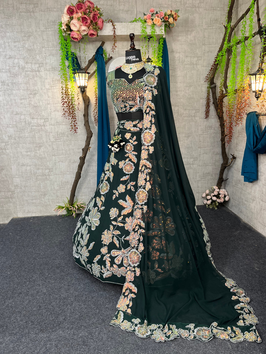 Faux Georgette Embroidered Lehenga with Sequins Work & Dupatta – Semi-Stitched Party Wear Set