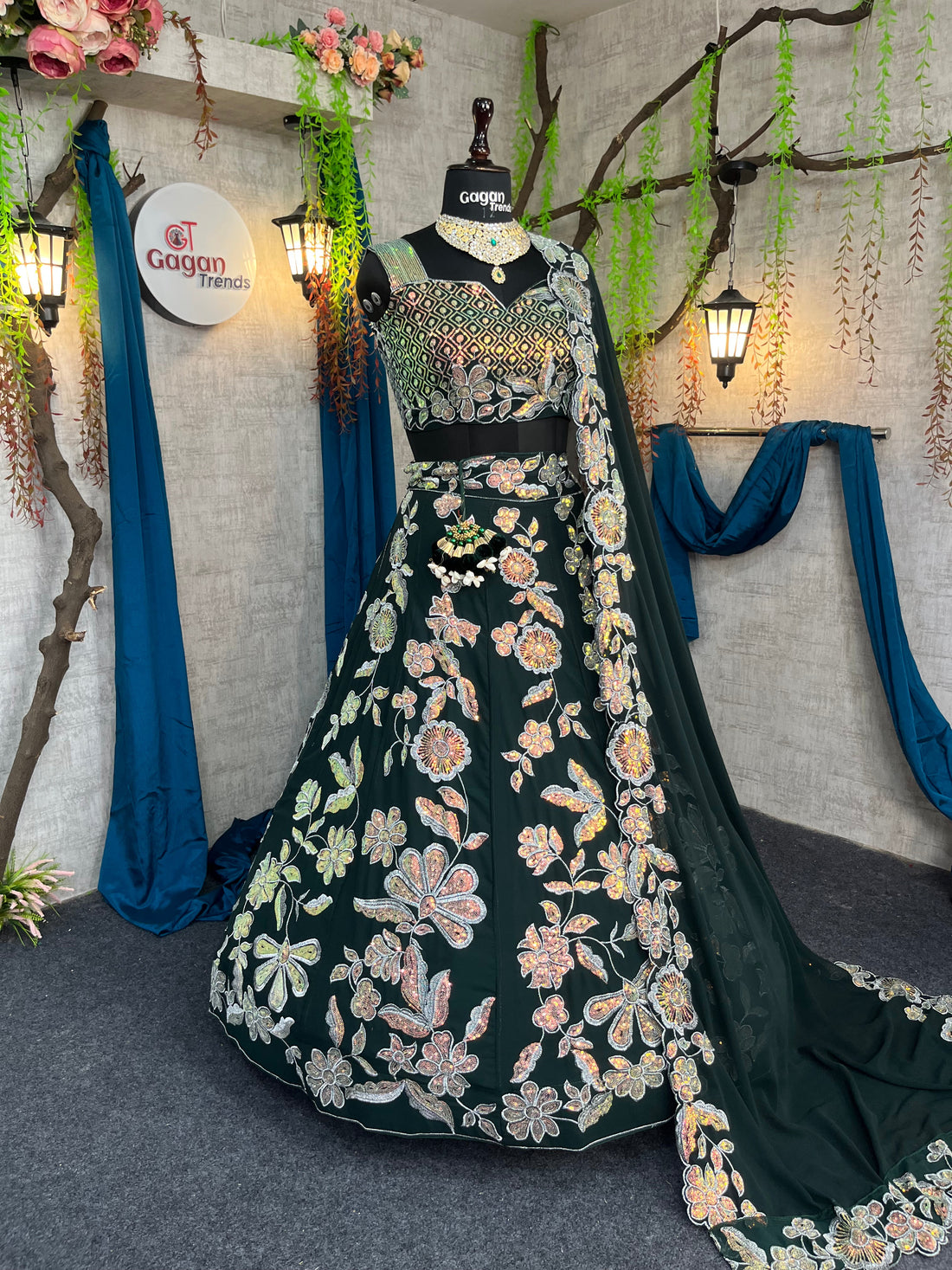 Faux Georgette Embroidered Lehenga with Sequins Work for Festive & Bridal Wear