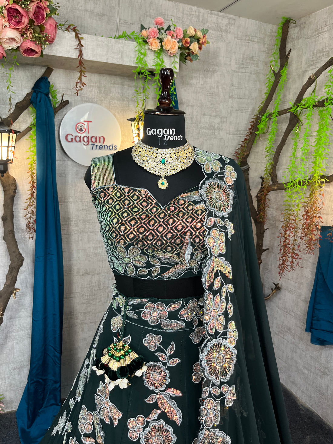 Faux Georgette Embroidered Lehenga with Sequins Work & Dupatta – Semi-Stitched Party Wear Set