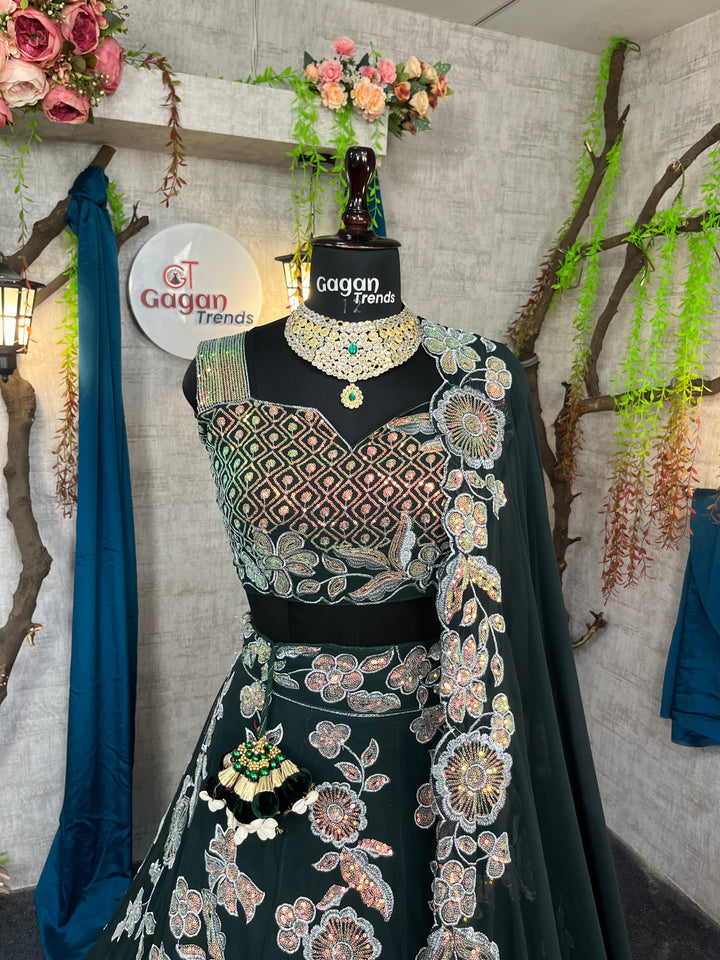 Faux Georgette Embroidered Lehenga with Sequins Work & Dupatta – Semi-Stitched Party Wear Set