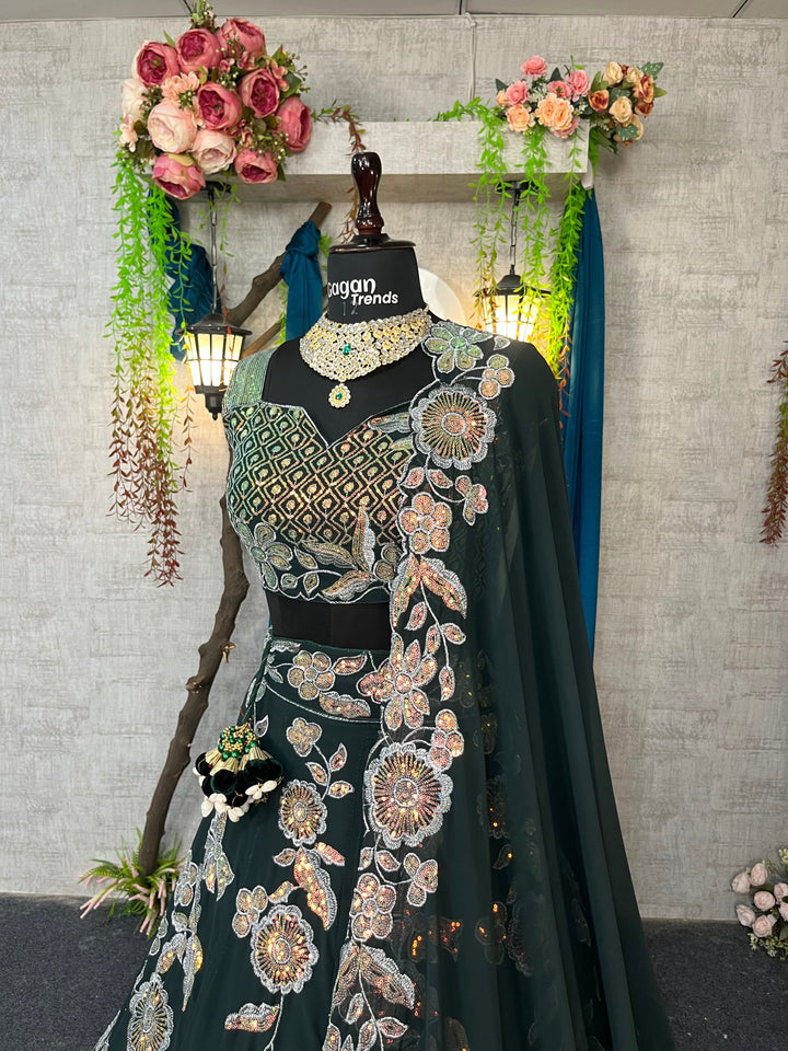 Faux Georgette Embroidered Lehenga with Sequins Work & Dupatta – Semi-Stitched Party Wear Set
