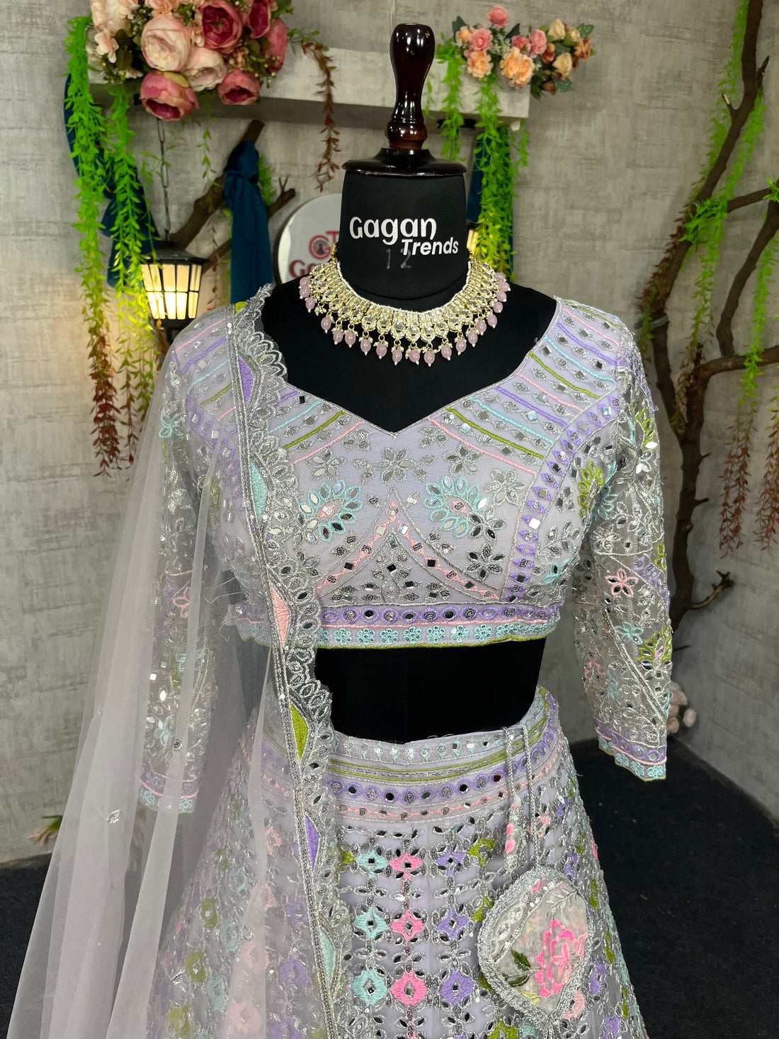 Butterfly Net Mirror Work Lehenga with Sequins Embroidery for Wedding & Festive Looks