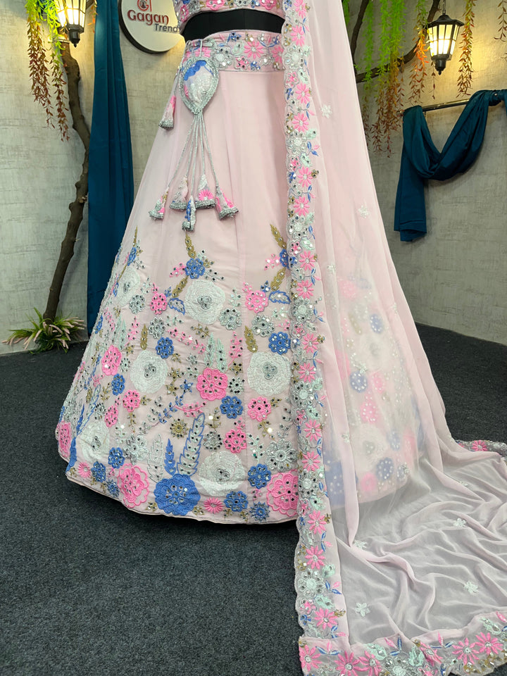 Fox Georgette Mirror Work Lehenga with Sequins Embroidery for Weddings & Parties