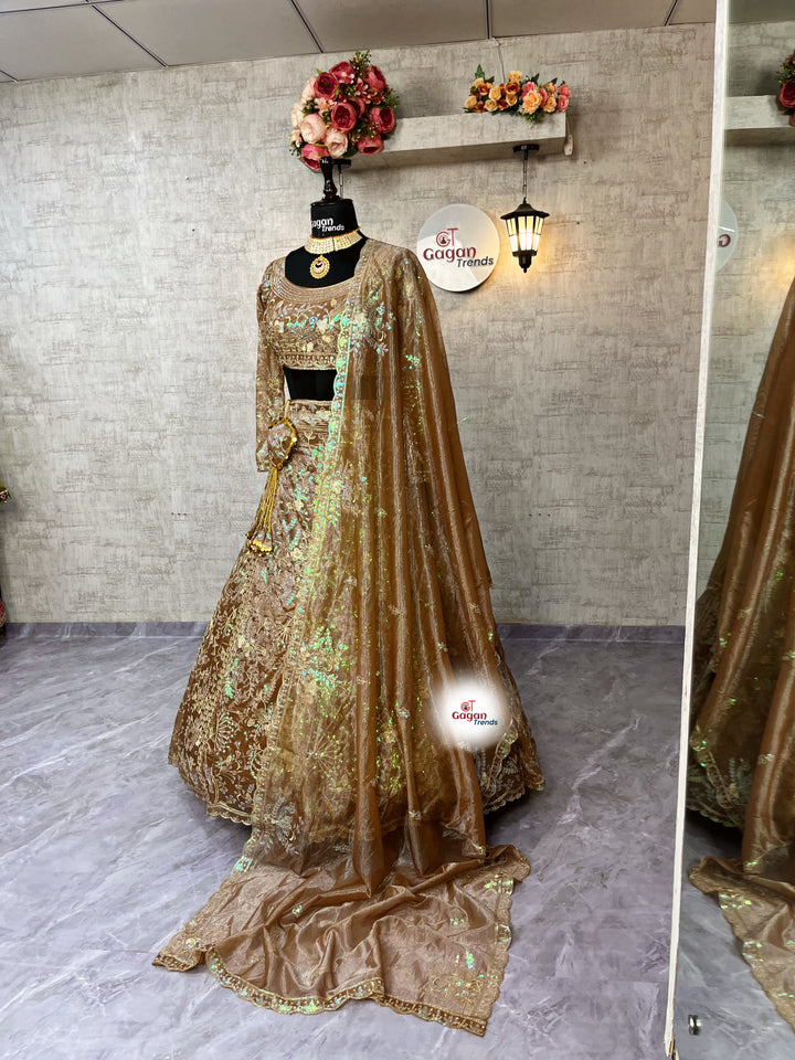 Twirl Shining Net Lehenga with Embroidered Sequins Work, Dupatta & Blouse – Partywear Semi-Stitched Set