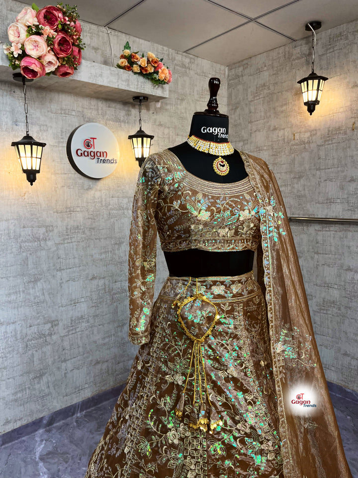 Twirl Shining Net Lehenga with Embroidered Sequins Work, Dupatta & Blouse – Partywear Semi-Stitched Set