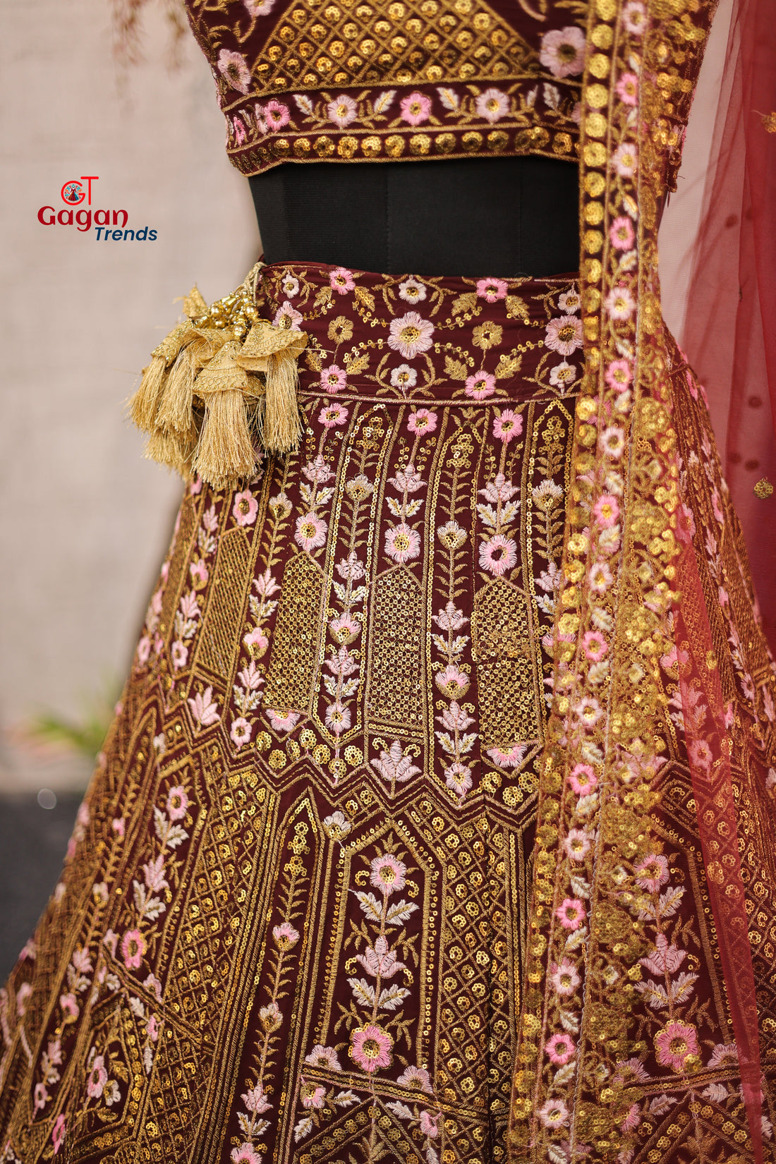 Wine colour premium  Full embroderiy work and designer blouse Festive look lehenga