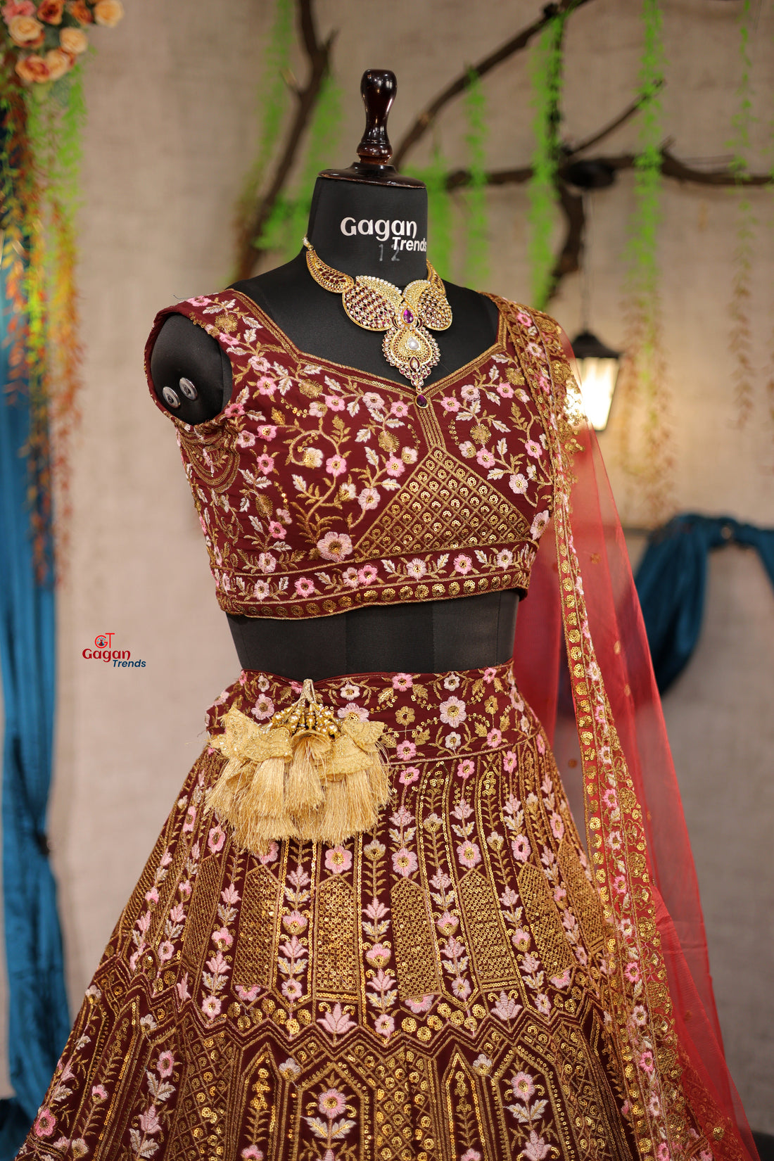 Wine colour premium  Full embroderiy work and designer blouse Festive look lehenga