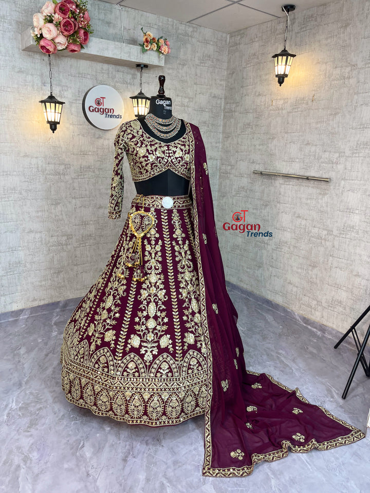 Premium Faux Georgette Lehenga with Coding Sequins Work – Semi-Stitched Set