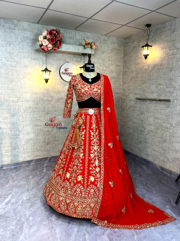 Premium Faux Georgette Lehenga with Coding Sequins Work – Semi-Stitched Set