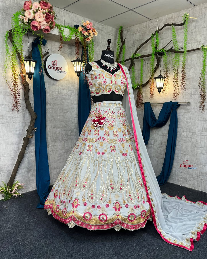 LuFaux Georgette Lehenga with Stone & Sequins Embroidery – Perfect for Brides & Party Wear