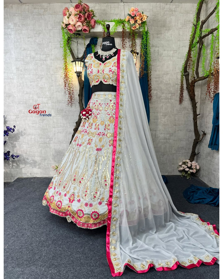LuFaux Georgette Lehenga with Stone & Sequins Embroidery – Perfect for Brides & Party Wear