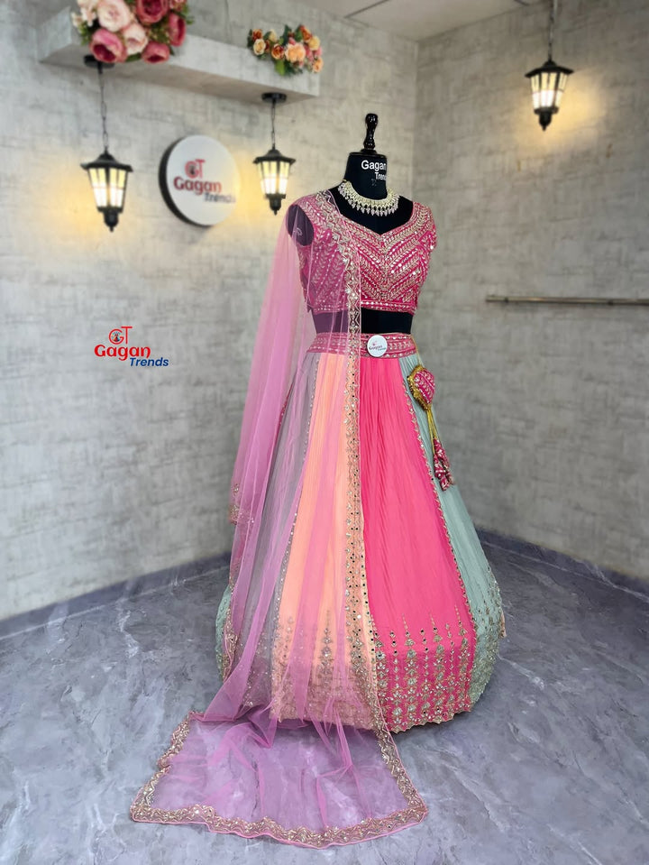 Crushed Real Mirror Work Fox Georgette Lehenga Choli with Dupatta – Festive & Wedding Wear