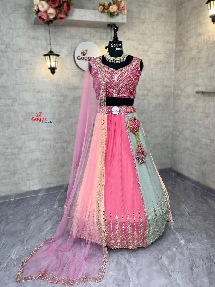 Crushed Real Mirror Work Fox Georgette Lehenga Choli with Dupatta – Festive & Wedding Wear