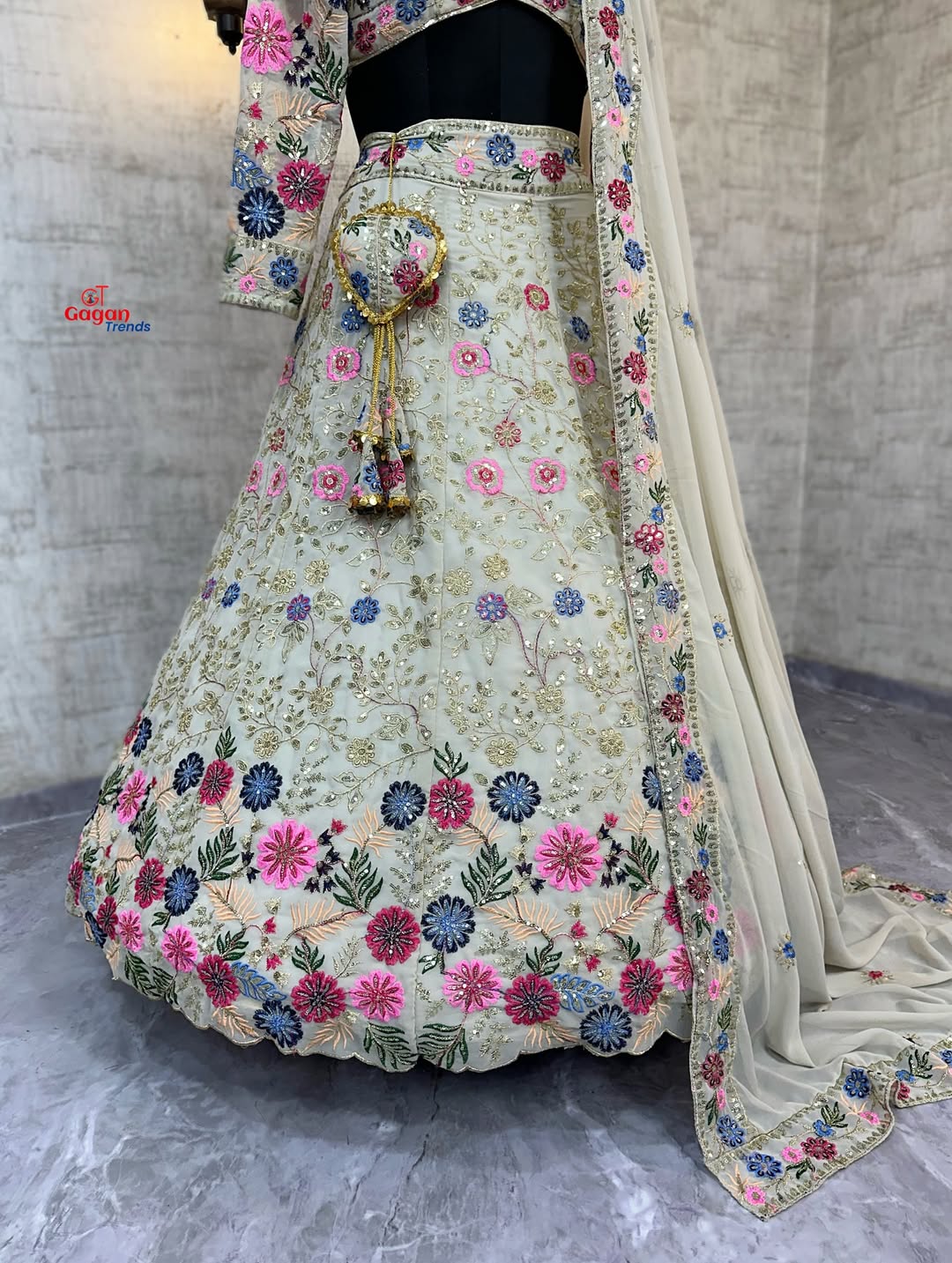 Fox Georgette Mirror Work Lehenga with Sequins & Frill – Party Wear Lehenga Set