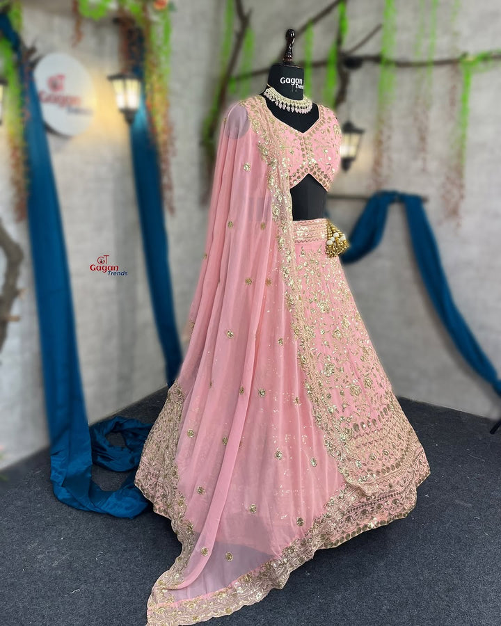 Gorgeous Faux Georgette Lehenga with Sequins Embroidery – A Must-Have for Festive Glam!