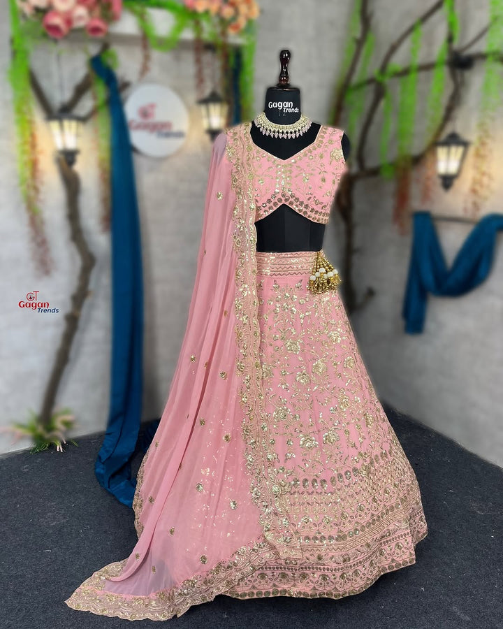Gorgeous Faux Georgette Lehenga with Sequins Embroidery – A Must-Have for Festive Glam!