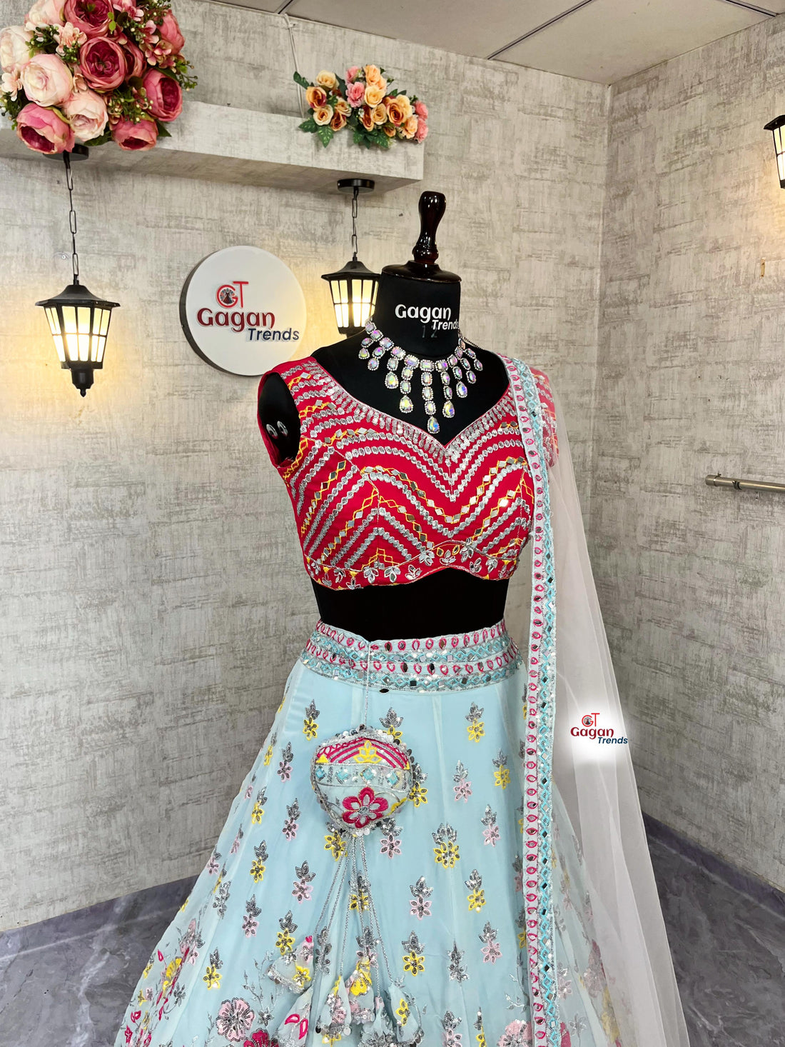 Fox Georgette Lehenga with Real Mirror Sequins Embroidery & Net Dupatta – Semi-Stitched Partywear Set