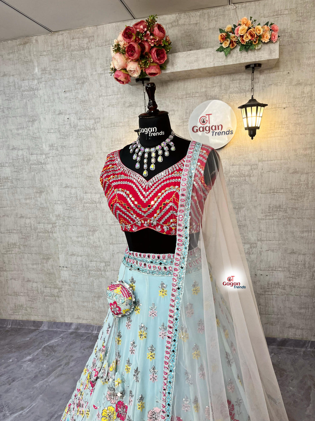 Fox Georgette Lehenga with Real Mirror Sequins Embroidery & Net Dupatta – Semi-Stitched Partywear Set