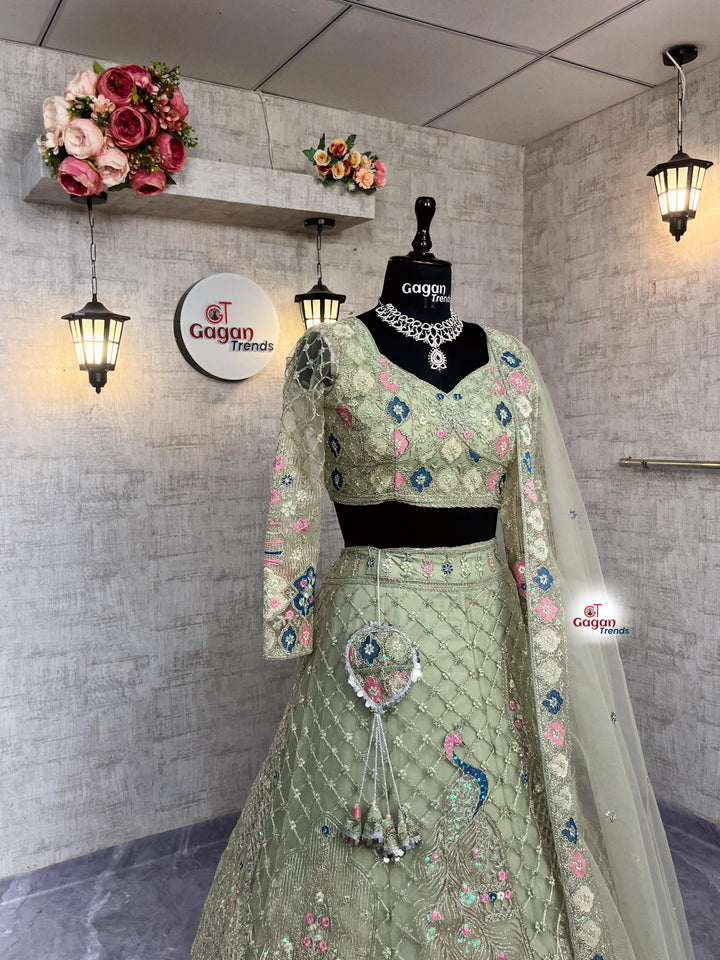 Designer Embroidered Lehenga Set with Sequins & Dupatta – Perfect for Weddings & Parties