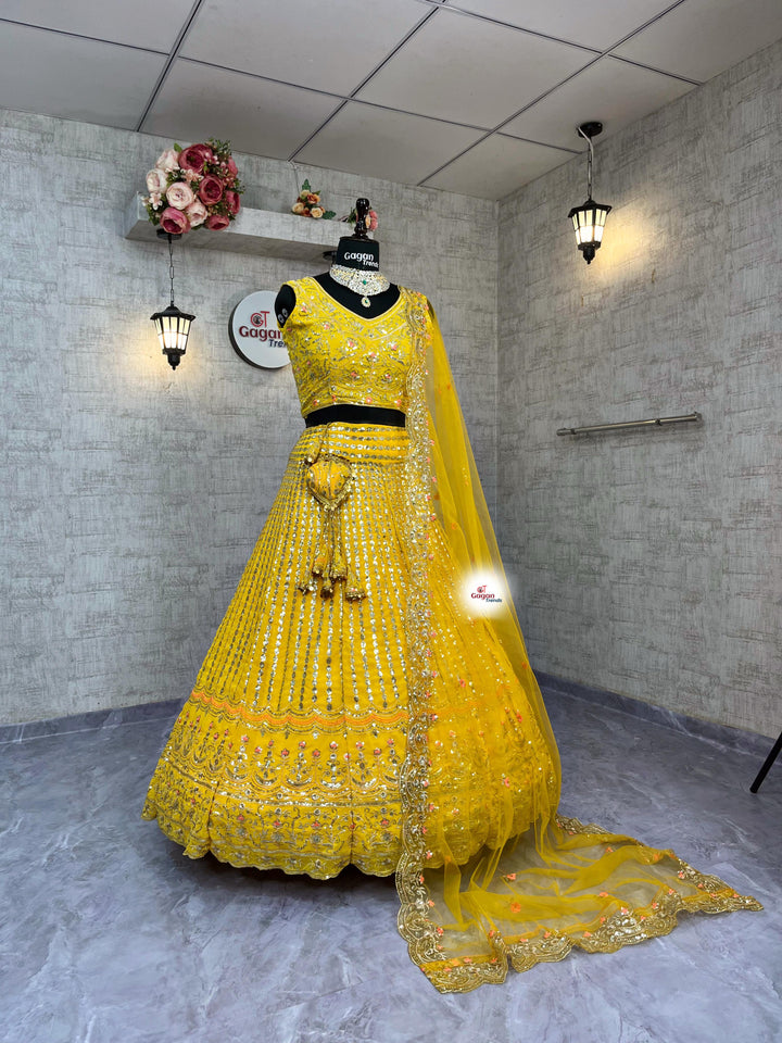 Fox Georgette Lehenga with Embroidery Sequins Work & Butterfly Net Dupatta – Semi-Stitched Partywear Set