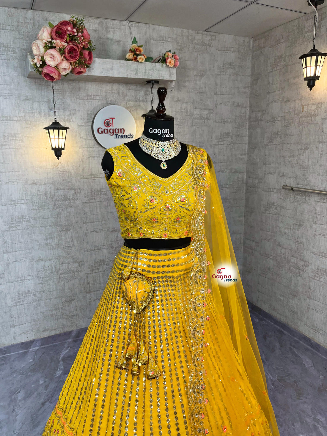 Fox Georgette Lehenga with Embroidery Sequins Work & Butterfly Net Dupatta – Semi-Stitched Partywear Set