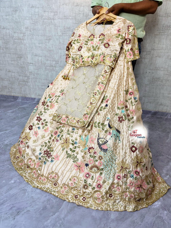 Japan Satin Silk Lehenga with Sequins Embroidery & Cut Work Dupatta – Semi-Stitched Partywear Set