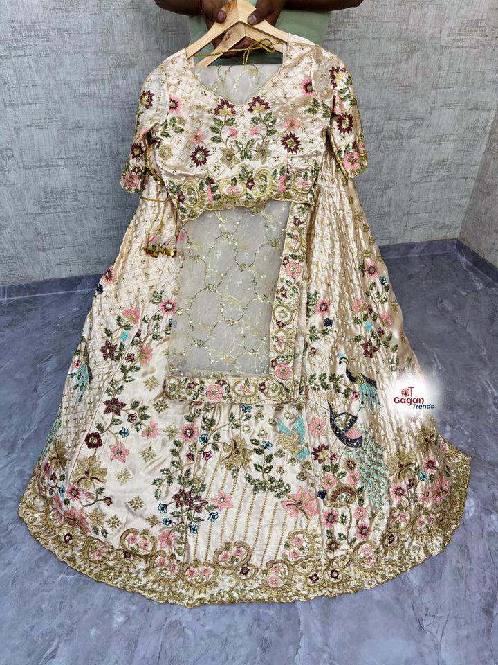 Japan Satin Silk Lehenga with Sequins Embroidery & Cut Work Dupatta – Semi-Stitched Partywear Set